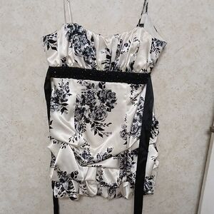 City Triangles Black and White Ruched Mini Dress